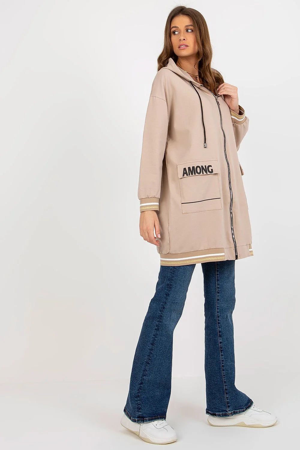 Sweatshirt Relevance pour femme, oversized, design urbain moderne, manches longues, fermeture éclair intégrale, poches grandes, coton élasthanne, tailles S/M-L/XL