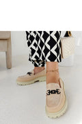 mocassins femmes daim beige suédine bout rond slipon casualchic semelle plateforme crantée crampons ivoire adhérence coupe basse chainette dorée