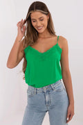 débardeur femme vert vif émeraude dentelle festonnée décolleté V bretelles fines ajustables viscose fluide satinée soyeuse coupe décontractée ecoresponsable