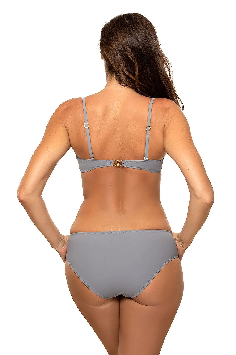 Maillot de bain deux pièces Marko effet push-up Bardot dos fermé bretelles ajustables tissu italien Carvico Tessuti couleur gris clair femmes