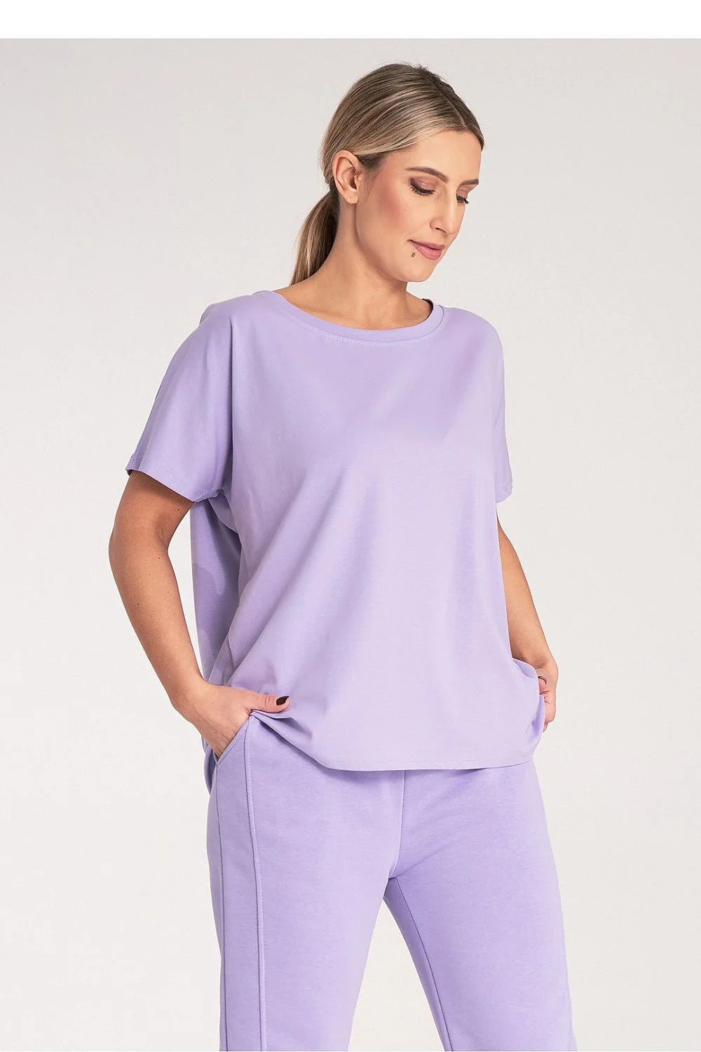 T-shirt femme manches courtes col rond coton elasthanne style décontracté lavande universel