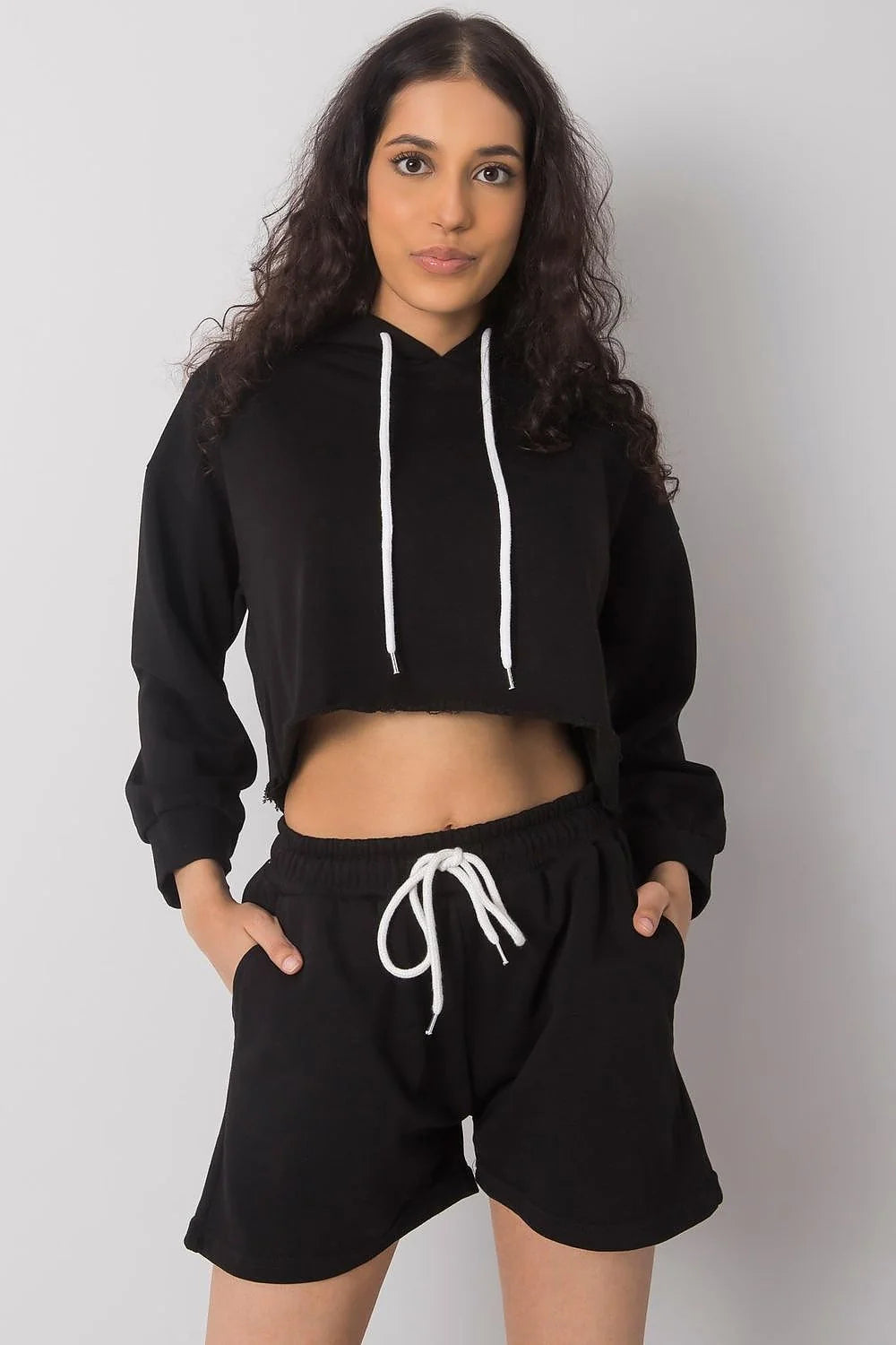Ensemble Ex Moda pour femme, hoodie court et short assorti, style décontracté, rose pâle, coton 70% polyester 30%