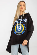 Sweatshirt femme asymétrique ample capuche manches longues coton élasthanne graphique universitaire Chicago College League