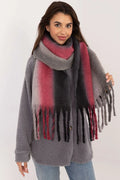 Écharpe longue en mohair et laine design dégradé couleurs rose rouge gris noir franges longues femme automne hiver