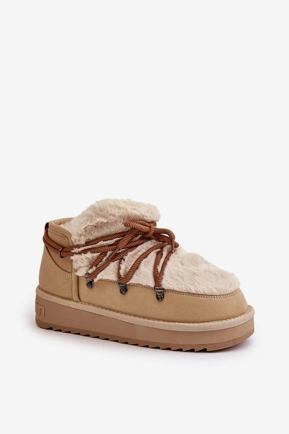 Bottes de neige pour femme Step in style cuir artificiel fourrure semelle caoutchouc beige confort hiver mode