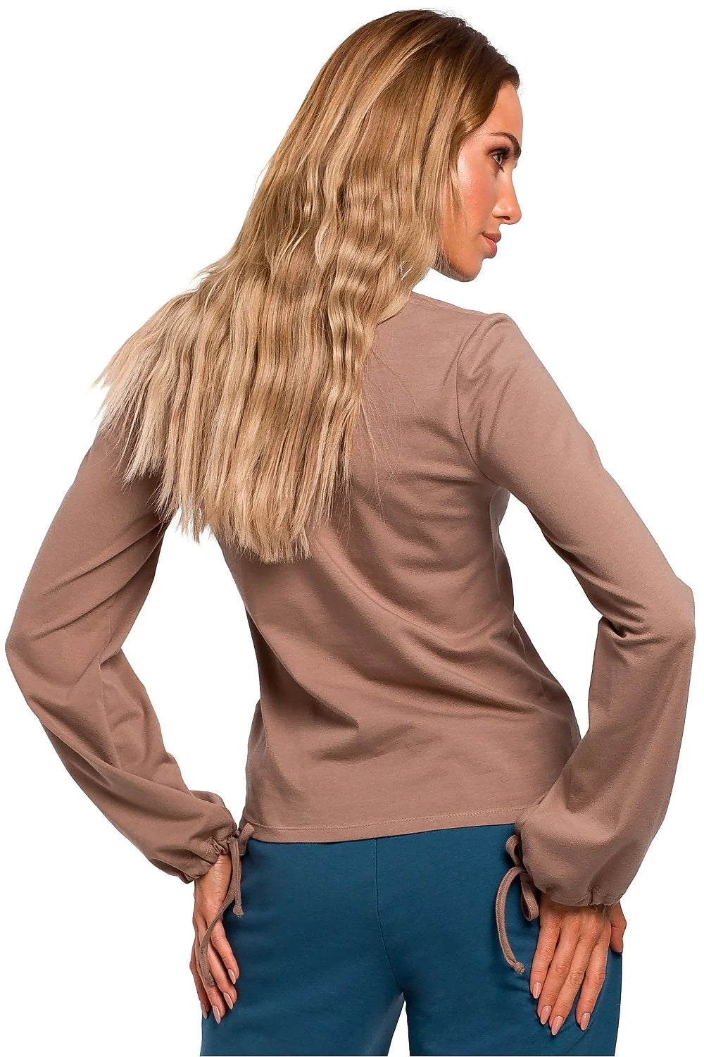 T-shirt manches longues coton marron décontracté élégant ajusté confortable pour mode féminine tendance casual