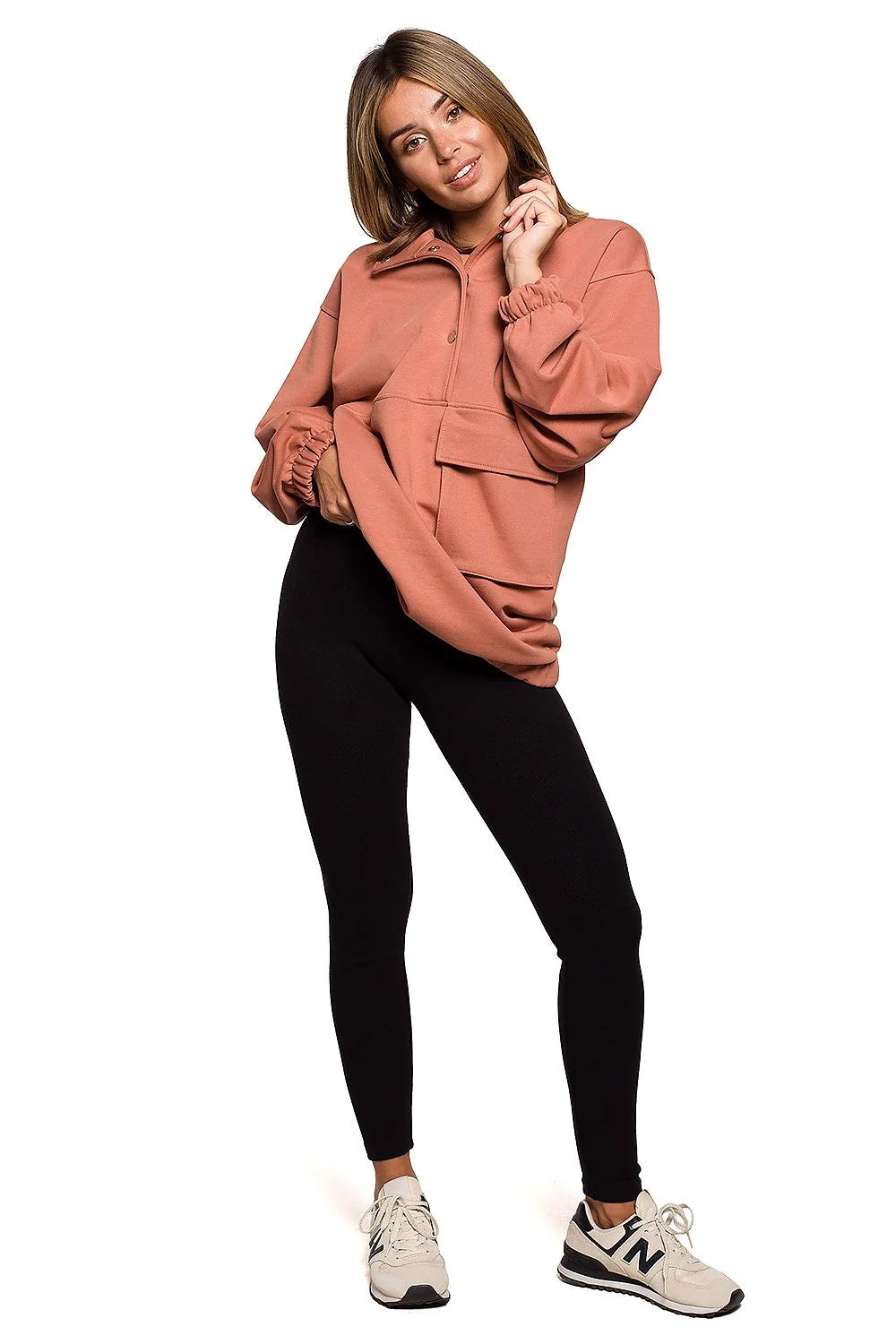 Ensemble casual femme coton doux respirant sweatshirt noir ample leggings terracotta confort tendance