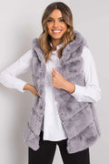 Gilet femme fausse fourrure gris clair élégant col montant coupe droite automne hiver mode