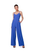 Combinaison Stylove femme bleu vif moderne sans manches bretelles fines encolure en V ajustée taille large pantalon ample confortable élégante occasion bureau dîner