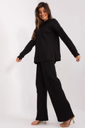 Ensemble Lakerta pour femme pull et pantalon matière coton style élégant coupe ample couleur noire haute qualité