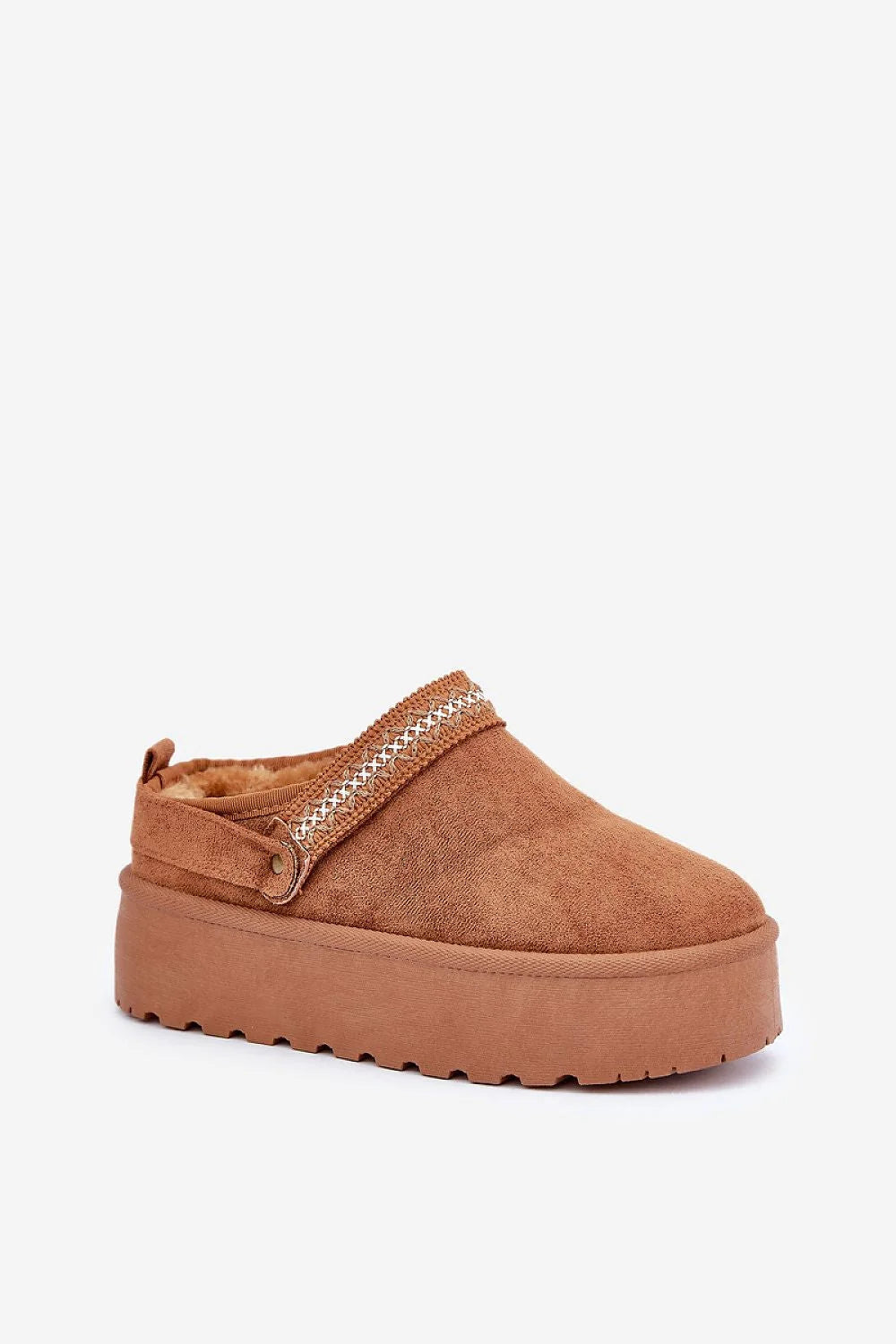 Mocassins pour femmes en suédine écologique marron camel, confortables, style décontracté chic avec chaîne dorée