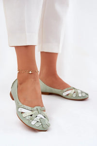 Ballerines élégantes pour femme style printemps été cuir vert menthe tissu bandes talon 1cm occasion quotidienne sortie