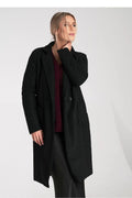manteau femme long hiver coupe droite oversize texturé bouclé noir col revers fermeture boutonnée poches plaquées manches longues mi mollet