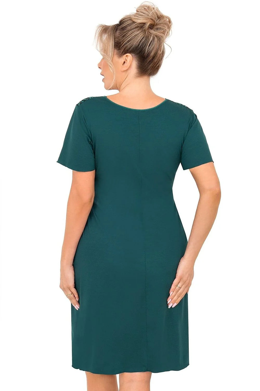 Chemise de nuit femme taille grande viscolle douce dentelle encolure V style empire couleur teal manches courtes