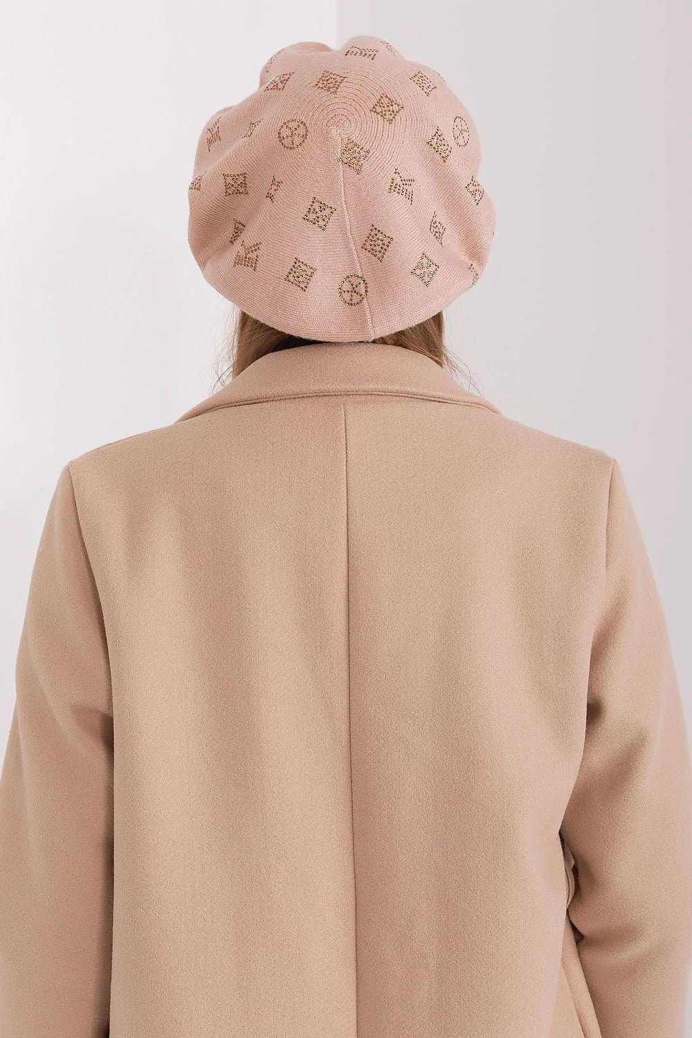 Béret en tricot pour femme, style traditionnel moderne, beige rosé, strass, laine, coton, cachemire, accessoire mode élégant