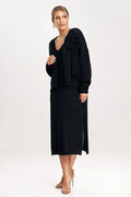 Ensemble Figl robe longue cardigan fleur manches longues maille fine noire femme occasion élégante
