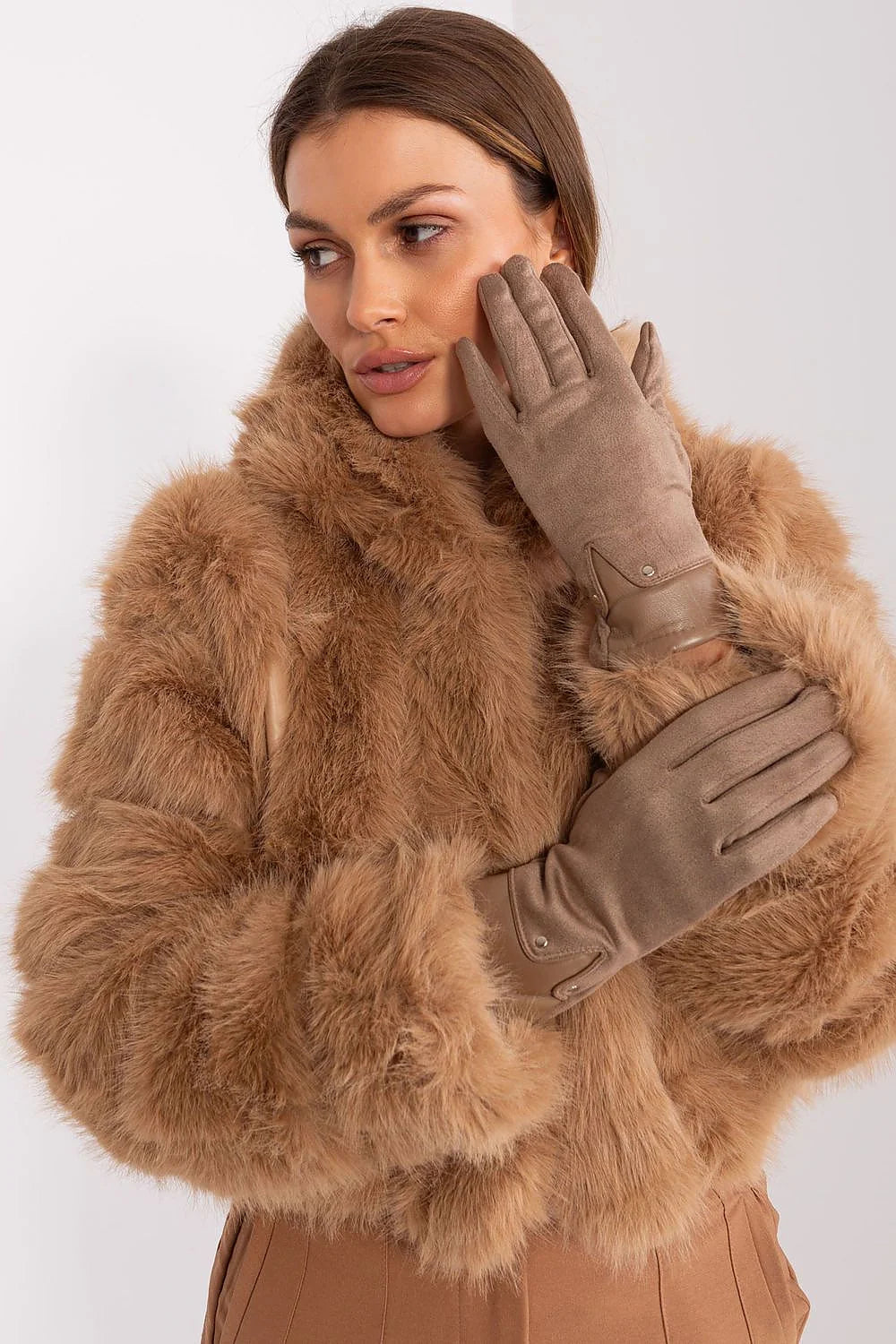 Gants élégants pour femmes à fleurs brodées téléphone compatible polyester spandex manteau fausse fourrure hiver style sophistiqué