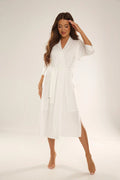 Robe de chambre élégante longue en viscose douce avec lien de taille manches 3/4 pour femme