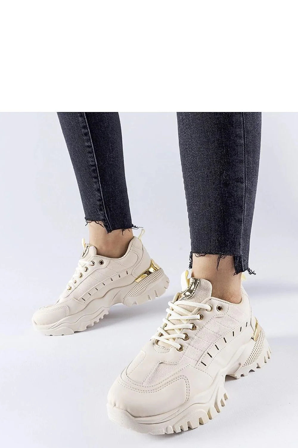 baskets chunky femme beige crème doré métallisé semelle épaisse crantée plateforme maintien renforcé cuir synthétique suédé