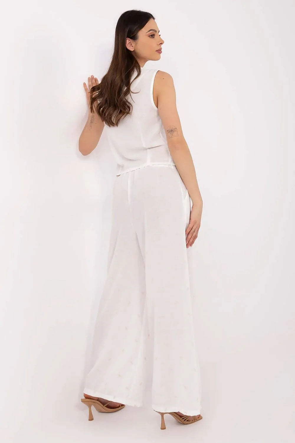 Ensemble féminin Italy Moda moderne et intemporel, gilet sans manches boutonné, pantalon large, tissu léger, blanc, occasionnels formels et décontractés, accessoires inclus