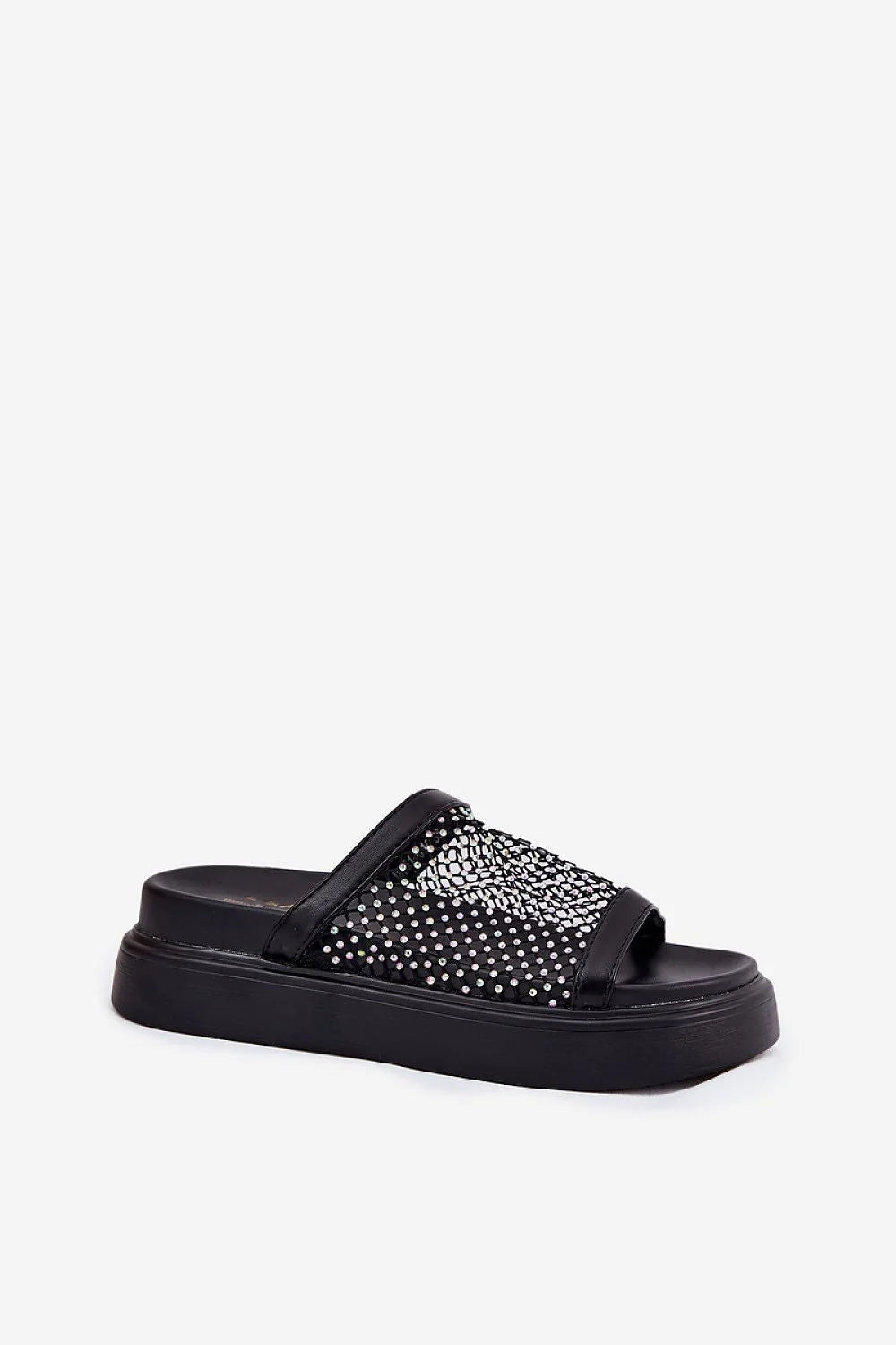 sandales femme mules plateforme 4cm résille noire strass multicolores similicuir bout ouvert semelle épaisse confort doublée esthétique casual chic estivales
