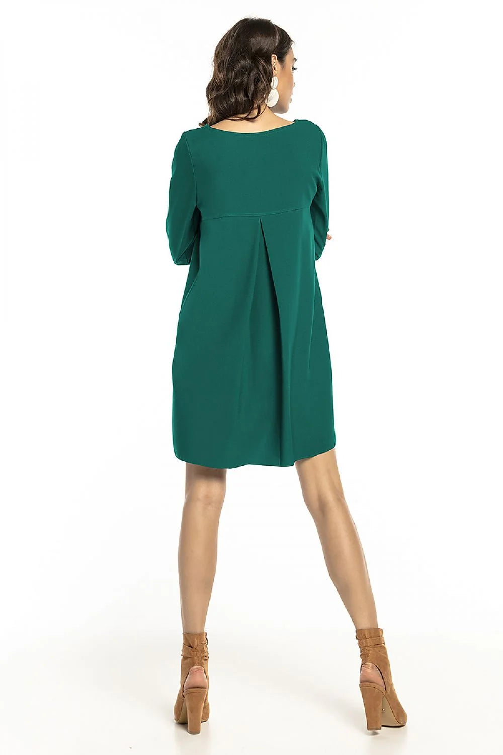 Robe fluide polyester chic vert émeraude manches trois-quarts élégante décontractée pour femmes modernes et tendances