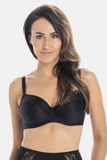 soutiengorge rembourré matelassé armatures microfibre noir confortable maintien sculptant balconnet bonnets moulés bretelles réglables finition picotée galon élégant