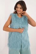 Gilet en fourrure synthétique bleu pastel sans manches longueur moyenne coupe droite style casual pour femme
