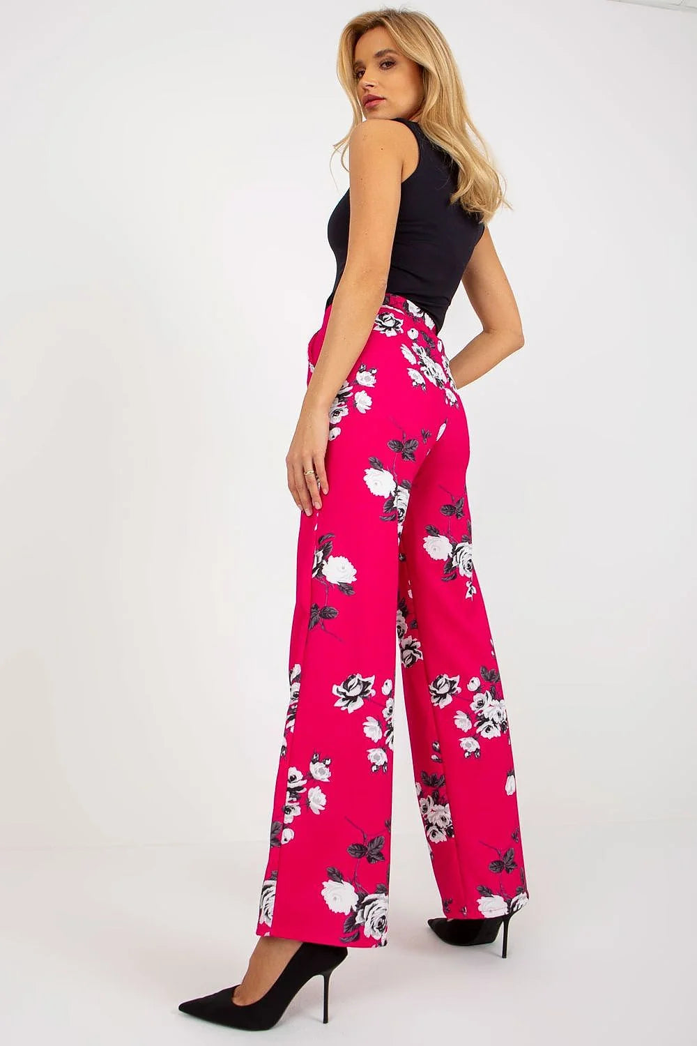 Ensemble femme crop top pantalon large motif floral coton élasthanne polyester taille haute occasion chic