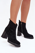 bottines femme suède noir mi cheville bout rond talon bloc stable fermeture éclair latérale semelle crantée antidérapante rembourrage confortable élégante