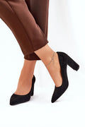 Escarpins noirs classiques en daim écologique talon large bout pointu bracelet cheville chaîne argentée femmes taille 36-41 occasion formelle soirée
