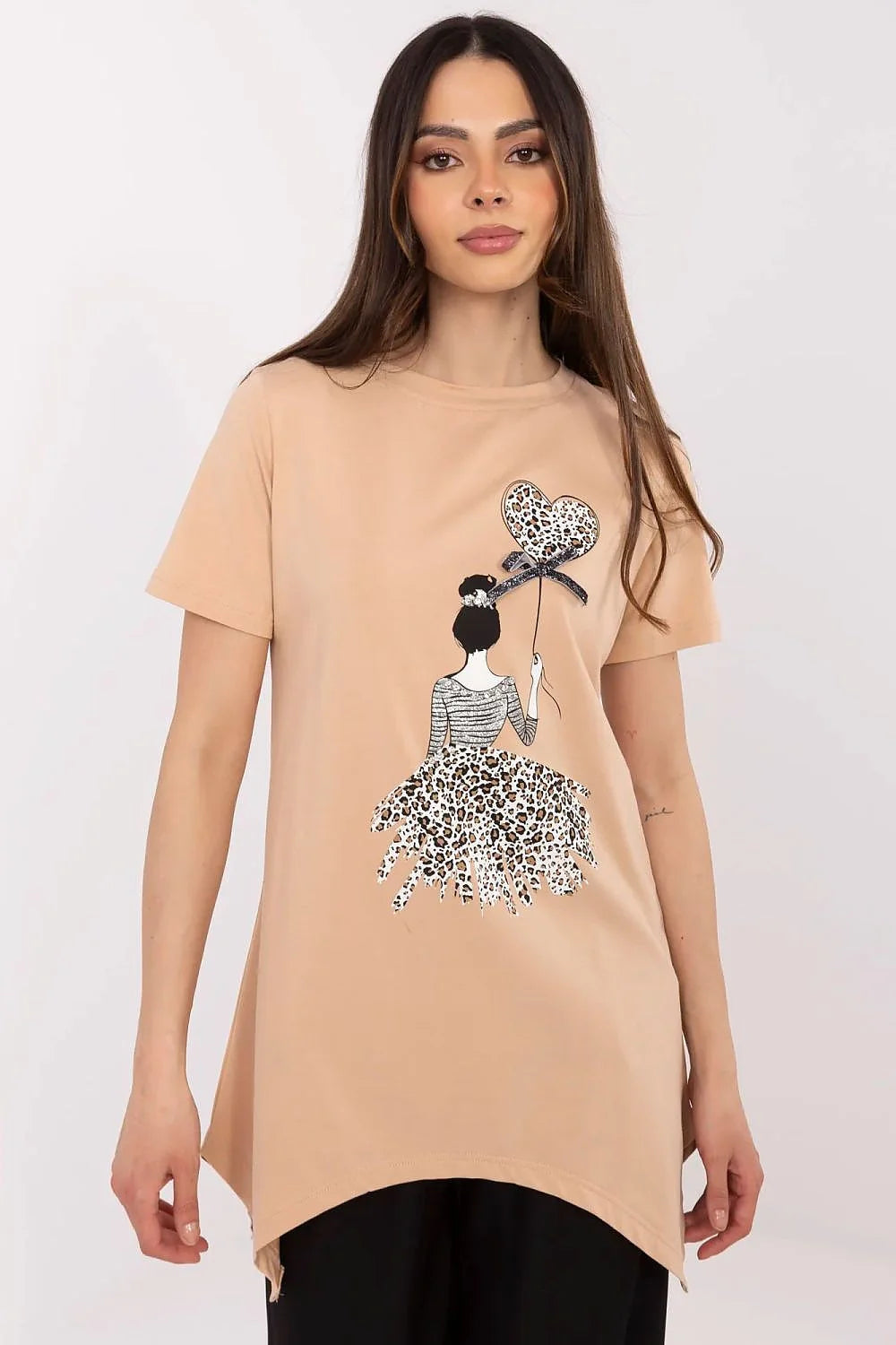 T-shirt ample pour femme design moderne artistique motif léopard coupe asymétrique longueur standard col rond matériau confortable
