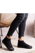Baskets montantes femmes style urbain moderne couleur noire cuir synthétique semelle caoutchouc confortable tendance versatile