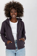 Sweatshirt femme capuche manches longues coton polyester gris foncé style casual occasion quotidienne