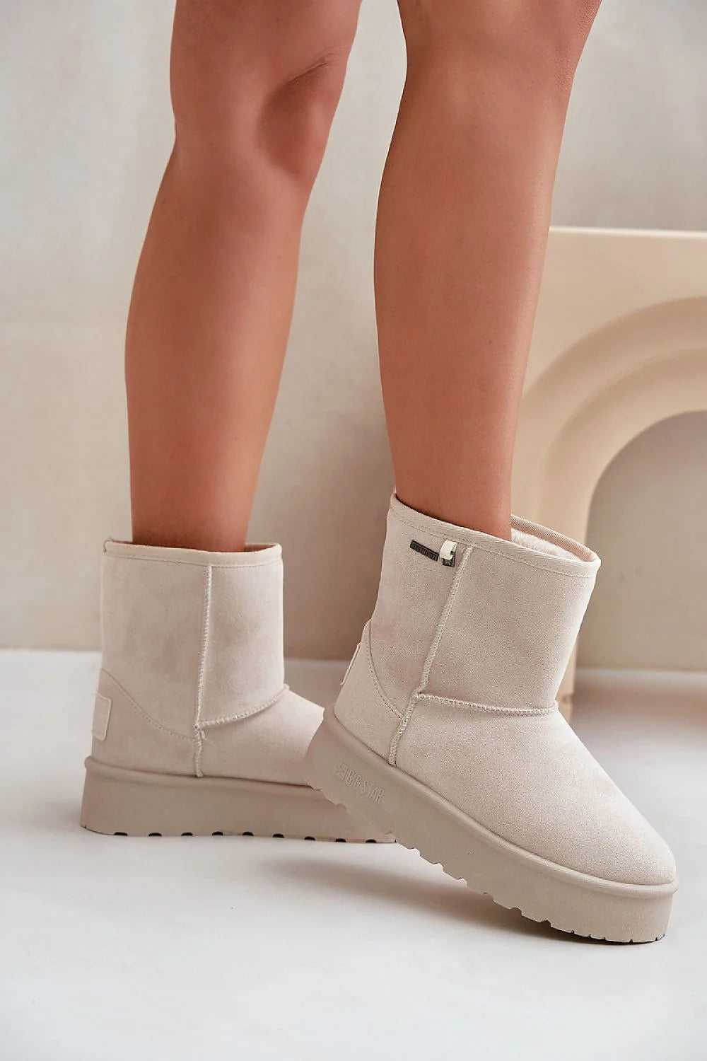 Bottines en suédine écologique femmes beige clair confortable plateforme 4cm fourrure intérieure style moderne quotidien