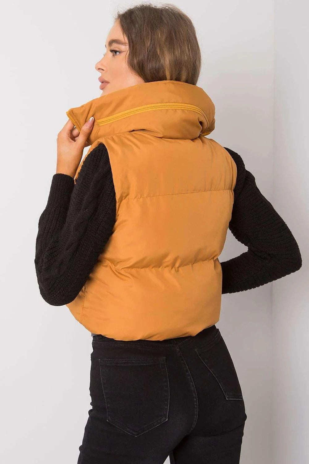 Gilet matelassé femme polyester style urbain chaud imperméable sans manches col montant élégant hiver
