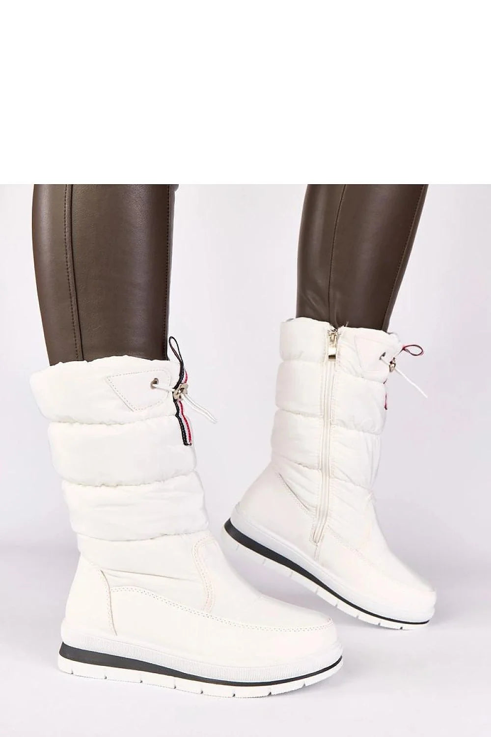 bottes neige femmes blanches Sophie mi mollet matelassées isolantes similicuir zippée cordon serrage tricolore semelle antidérapante talon bas