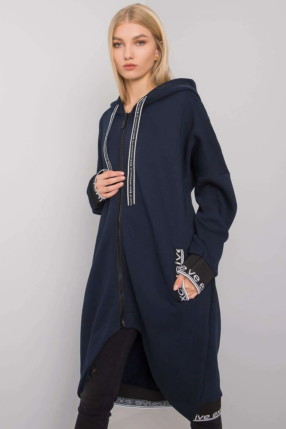 Manteau long oversize en coton décontracté beige urbain avec capuche fermeture éclair pour femmes modernes