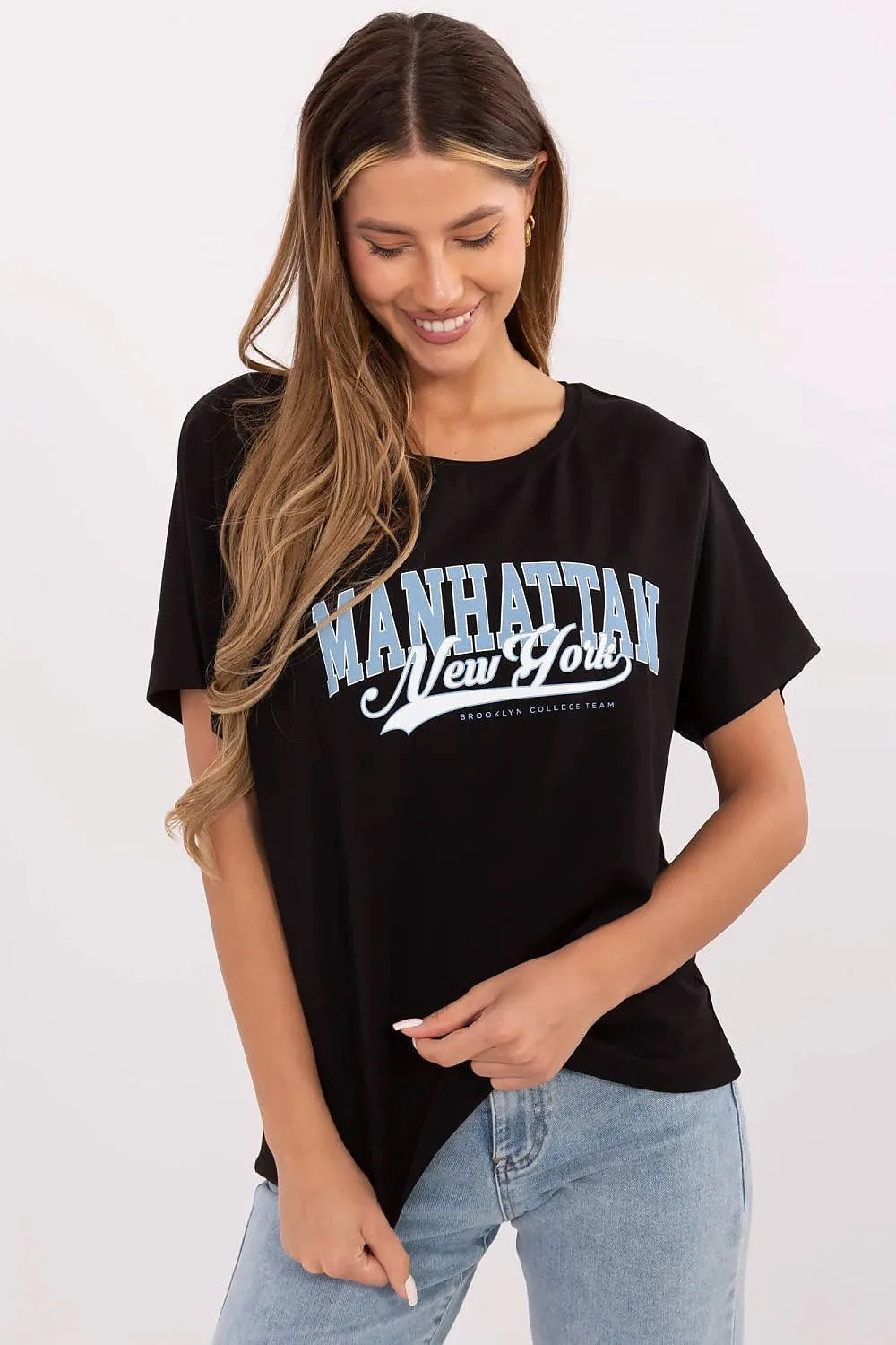 T-shirt femme design Manhattan New York urbain casual imprimé graphique manches courtes col rond