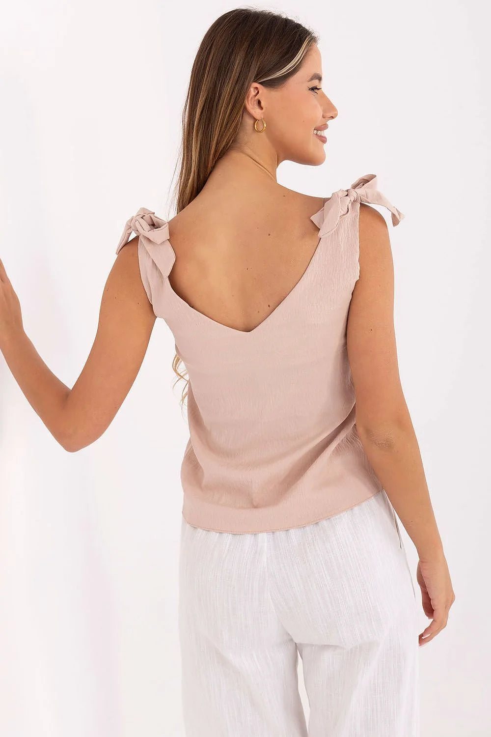 Top Rue Paris Femme Coupe Ample Décolleté en Cœur Bretelles à Nœuds Tissu Léger Mode Intemporelle