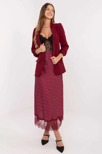 jupe longue midi élégante féminine polyester élasthanne confortable ajustée taille élastiquée dentelle bas délicate motif pois légère charme polyvalente soirée