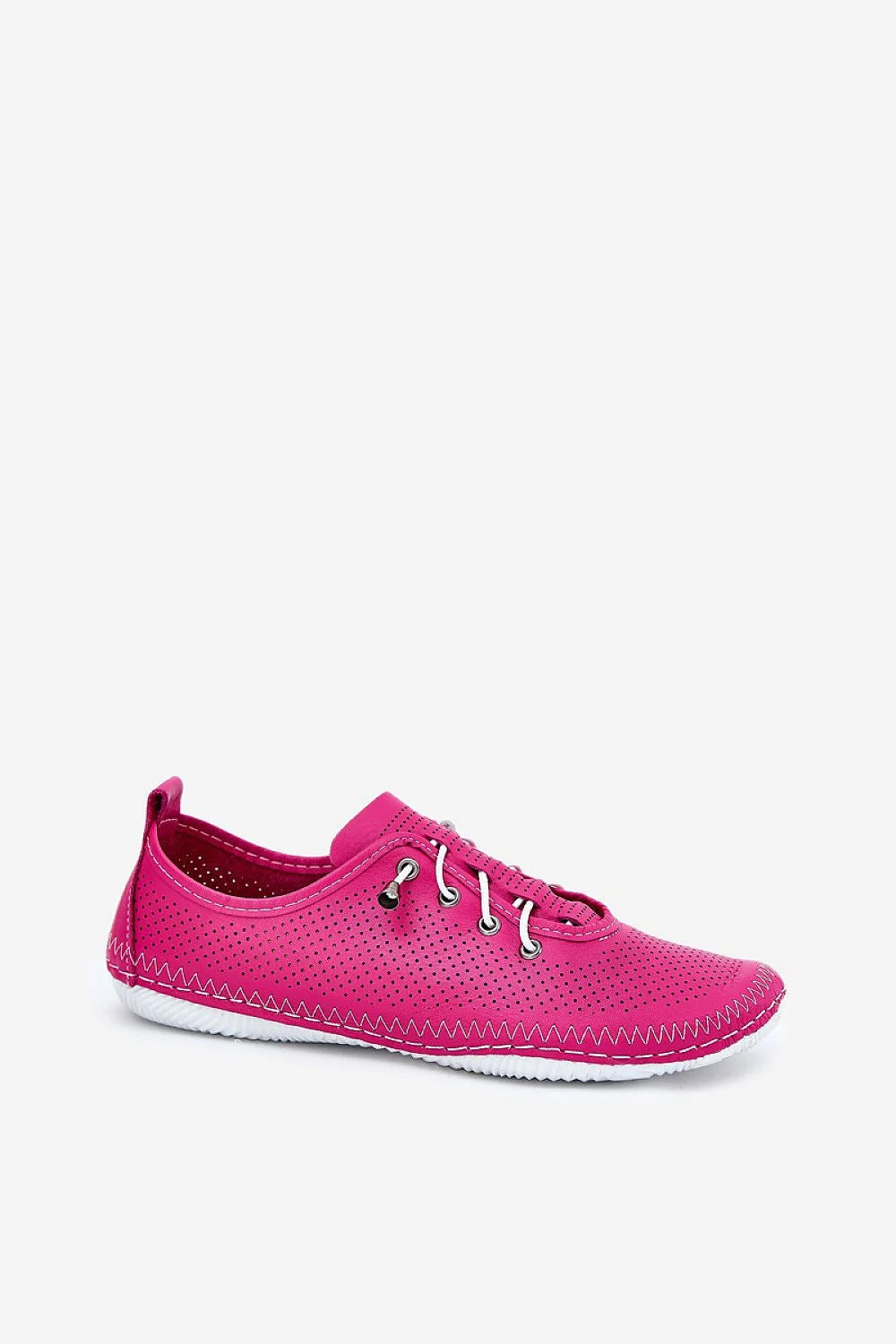 Chaussures basses pour femmes style casual fuchsia perforées tige basse col rembourré semelle caoutchouc laces blanches