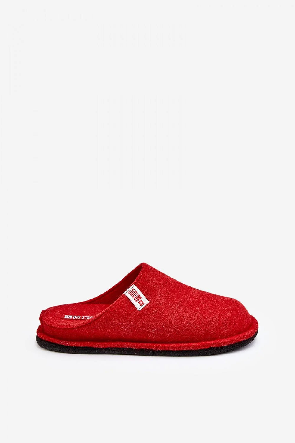 Pantoufles femmes confort style classique chaude feutre laine logo Big Star plateforme 1.5 cm rouge noir intérieur