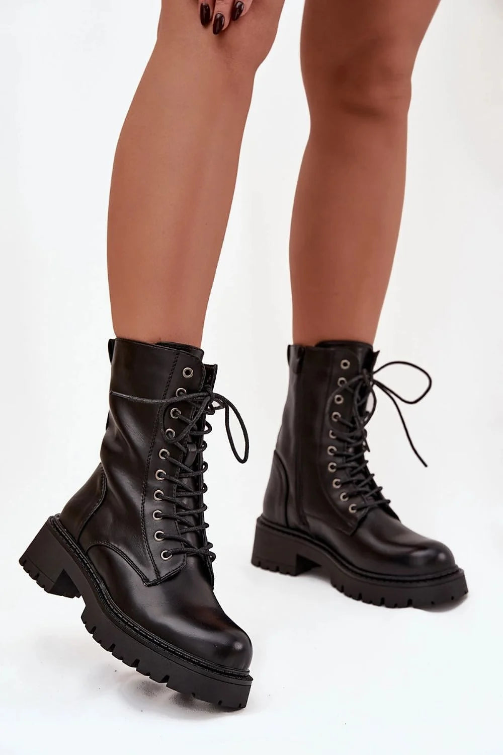 bottines travail femme simili cuir fermeture eclair lacets ajustement mousse doublure thermique confortable polyvalent moderne urbain 19cm tige 5cm talon
