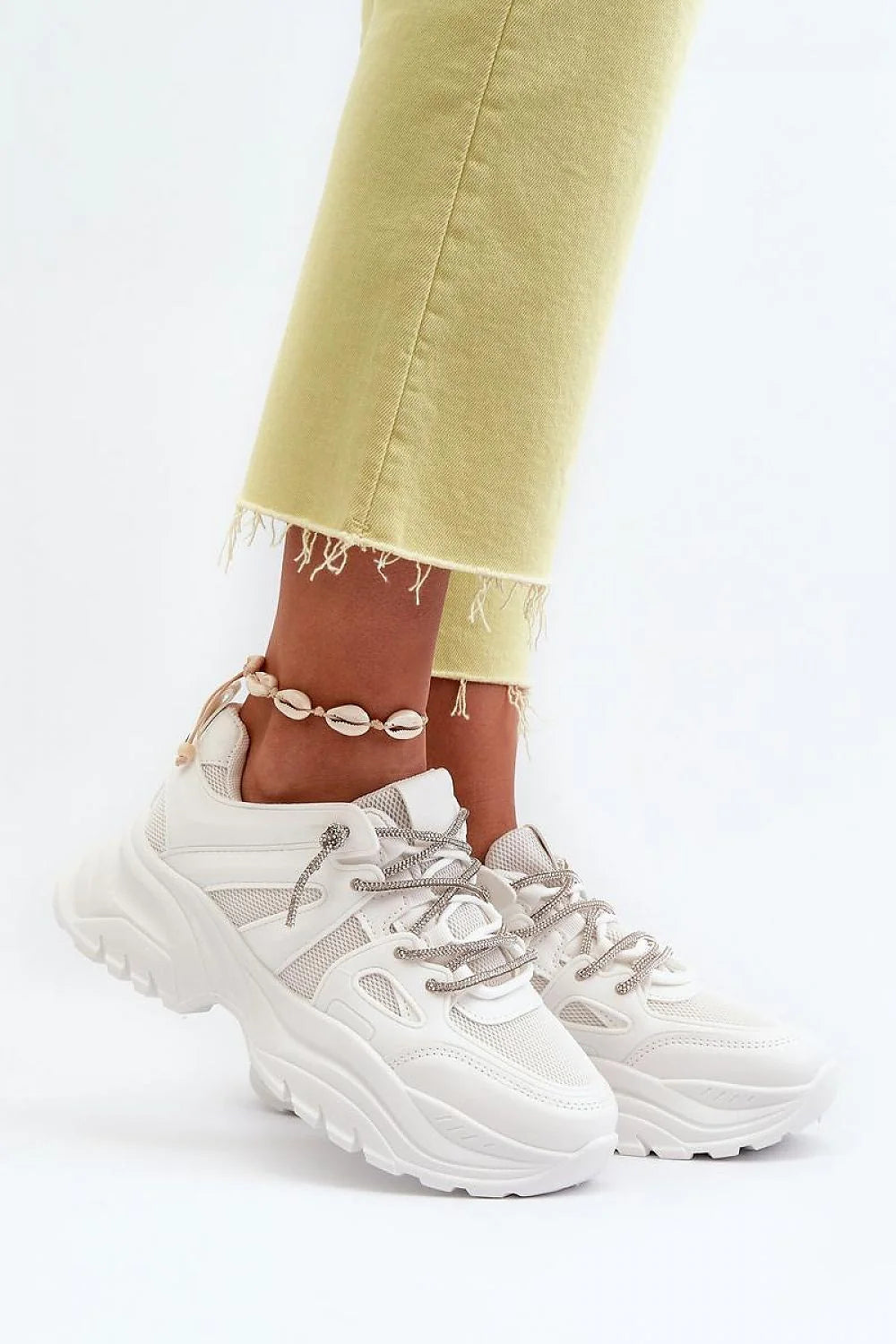Chaussures de sport pour femmes design moderne chunky cuir synthétique mesh respirant confort durable lacets bicolores blanc gris