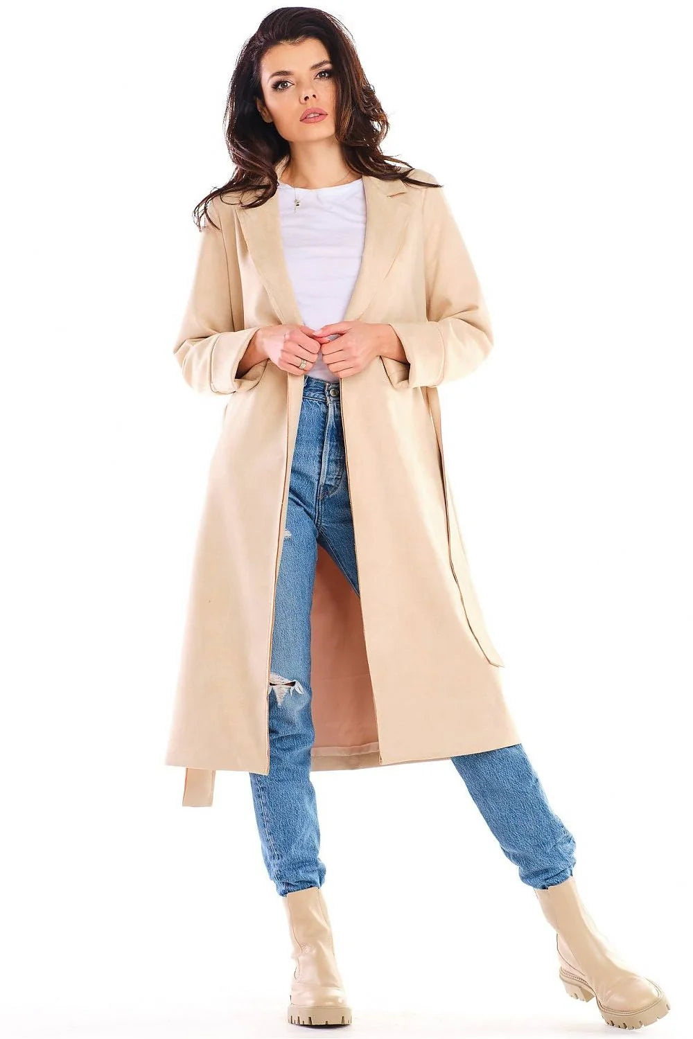 Manteau femme daim doux moderne rose pâle coupe droite élégant style urbain streetwear chic