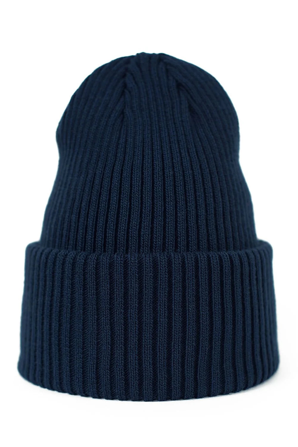 Bonnet en maille bleu marine style urbain pour femme, coupe ajustée, matière douce, confortable et intemporel