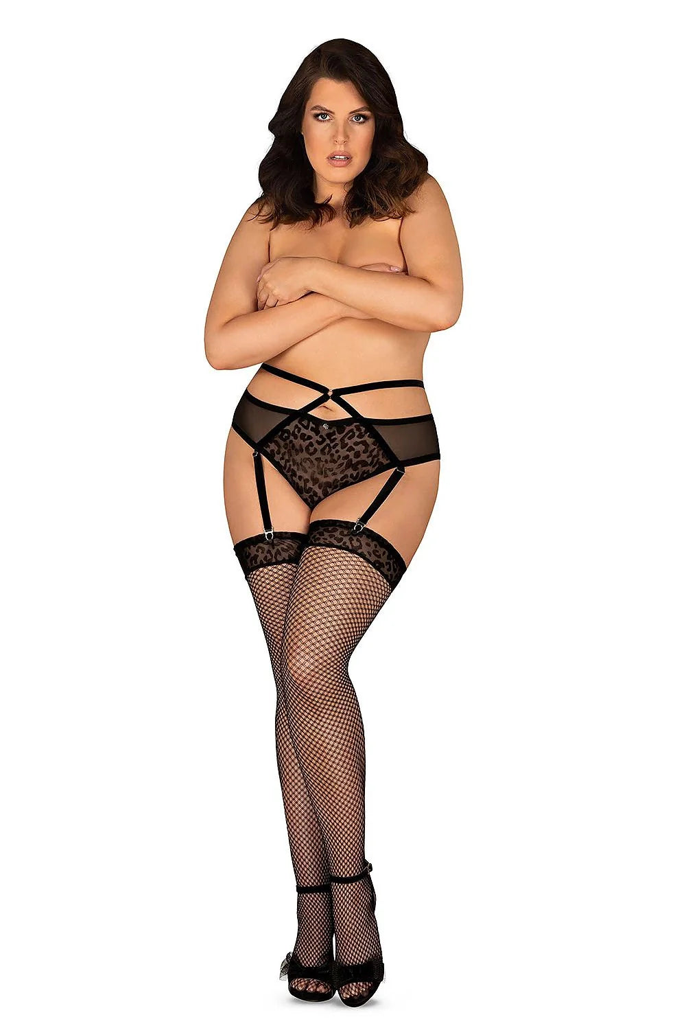 Ensemble lingerie audacieux en résille noire léopard porte-jarretelles sexy occasions spéciales femmes modernes