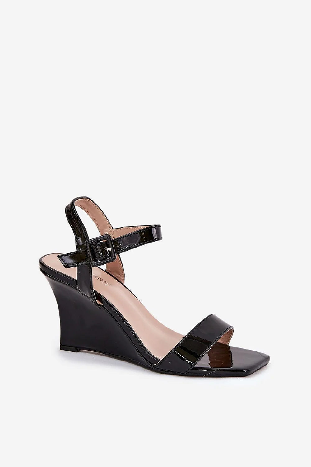 Sandales compensées élégantes cuir artificiel noir bride ajustable talon 9cm style moderne femmes