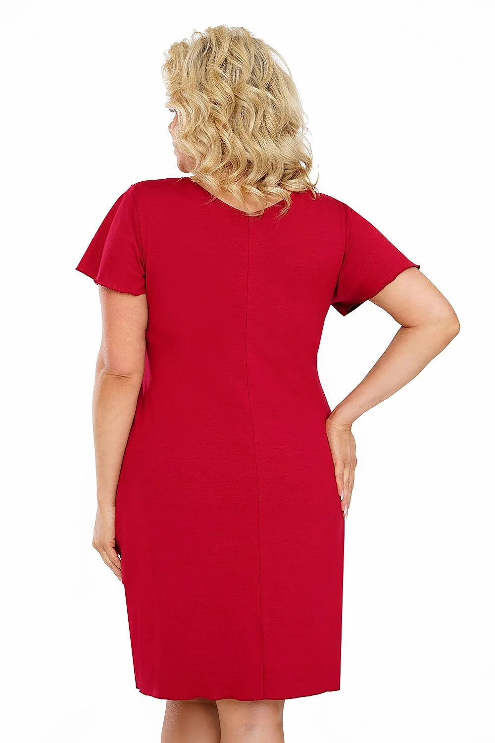 Chemise de nuit élégante pour femme en dentelle et tulle manches courtes décolleté V couleur rouge profonde ajustée buste finitions soignées polyvalente soirée